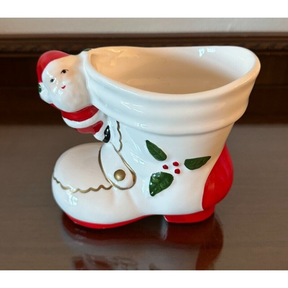 Vintage Christmas‎ NANCO Santa Claus Planter Sitting on White Boot Christmas